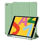 iPad 9. / 8. / 7. Generation Hülle mit Stifthalter, iPad 10,2 Zoll Smart Cover 2021 / 2020 / 2019 Release, Slim Trifold Stand Full Body Protective Folio für iPad 10.2 - Grü