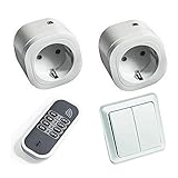 Funkschalter Duo-Sparset-10F plus: Funk-Doppel-Wandschalter mit 2 Stück Intertechno Power-Funkstecker 3000 W + extra Handsender ITS-10