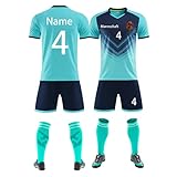 Benutzerdefiniert Trikot T-Shirt Shorts 2 Teiliges Set Jeder Name Nummer Team Logo - Fußballtrikot Kinder Männer Jungen Personalisierte Fußballtrikots (hellblau)