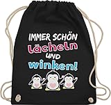 Shirtracer Sprüche Statement mit Spruch - Immer schön lächeln und winken! Pinguine - Unisize - Schwarz - turnbeutel pinguin - WM110 - Turnbeutel und Stoffbeutel aus Baumw