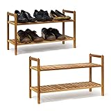 Relaxdays 2 x Schuhregal Walnuss im Set, Schuhaufbewahrung stapelbar, Schuhablage mit je 2 Etagen, offen, je 6 Paar Schuhe, N