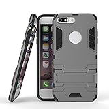 BARAMEE Cover kompatibel mit Apple iPhone 7+ 8+ Plus Grau Handyhülle Schutzhülle Outdoor Hybrid Hardcase mit Silikon Stossfest mit Ständer Shock