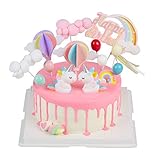 EKKONG Tortendeko Geburtstag, Cake Topper Einhorn Tortendekoration kuchendeko, 14er Set einschließlich Regenbogen, Ballon, Einhorn, Happy Birthday, Wolke für Kinder Geburtstag Baby Show