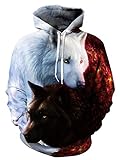 Freshhoodies Unisex 3D Rot+ Weiß Wolf Hoodie Herren Damen Kapuzenpullover Langarm Drawstring Pullover Sweatshirt mit Tasche L