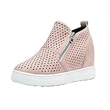 Geilisungren Damen Stiefeletten mit Reißverschluss Hoch Plateau Segeltuchschuhe Niedrig Keilabsatz Turnschuhe Plateau Sneaker Keilschuhe Stiefel Hohe Keilabsatz Loafers Sp