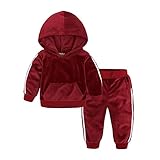 Chloefairy Baby Jogginganzug Kapuzenpullover mit Jogginghose Lang Samt Flauschig Hausanzug Unisex Mädchen Jungen Sportanzug Hoodie Bekleidung Outfit Set für Kleinkinder Herbst Winter (Weinrot, 100)