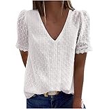 Damen Elegant Spitze Bluse mit V-Ausschnitt Chiffon Blusentop Retro-elegantes Shirt Casual Einfarbig Chiffon Tops Teenager Kurzarm B