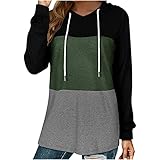 uzwwjim Damen Hooded Sweatshirt Lange Ärmel Drucken Spleißen Beiläufig Sport Hoodie Damen Sweatshirt Kapuzenpullover(Armeegrün,S)