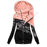 CCOOfhhc Sweatjacke Damen Lang Softshelljacke Wasserdicht Atmungsaktiv Jacke Sweatjacke mit Kapuze Weste Langarm Oversize Outdoor Jacken Herbstmantel Elegant Sweatshirt M