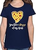 Anlass Mode Kinder Event Kids - You Have a Pizza of My Heart weiß - 140 (9/11 Jahre) - Dunkelblau - Spruch - F131K - Mädchen Kinder T-S