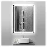 MTCWD Beleuchteter LED-Badezimmerspiegel mit Beleuchtung Große bruchsichere Spiegel aus gehärtetem Glas mit Demister (Color : White Light, Size : 19.7x27.6inch)