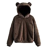 FMYONF Damen Bärenform Fuzzy Kapuzenpullover,Teddy-Fleece Pullover Herbst Winter Warm Oberteil Langarm Einfarbig Beiläufig Sweatshirt Kawaii Hoodie Mädchen(Kaffee,5XL)