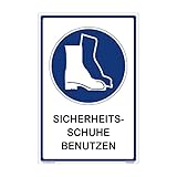 kleberio® Hinweisschild Labor - Sicherheitsschuhe benutzen - 40 x 60 cm gelocht Arbeitsschuhe Schutzschuhe Werkstatt Schild Chemie Fußschutz Sicherheits Schuhe Arbeiterschuhe S1