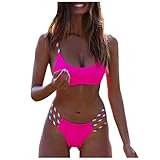 Lazzboy Bandeau Damen Bikini Set Push Up Badeanzug Zweiteilige Bademode Strand Swimsuit Triangel Oberteil Farbige Bandage Push-up Brasilianische Badebekleidung(Pink,S)