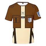 GUGU Frühling Und Sommer Unisex 3D Anime T-Shirt, Stilvolles Attack On Titan Anime Sport T-Shirt Cosplay