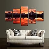 BYSQX 5 Panel Wohnkultur Gemälde Wandtattoos 150X100CM 5 Panels Schöne Rote Sonne Wolke See Schatten Landschaft Leinwand Gemälde Haushalt Wohnen Foto Poster Kunstdrucke Küche Bilder 5 Panel Wohnk