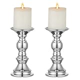 NUPTIO 2 Stück Silber Säule Kerzenhalter, Hochzeit Mittelstücke Metall Kerzenhalter für 50mm Kerzen Stand Dekoration für Hochzeiten Besondere Ereignisse Partys Wohnzimmer Weihnachten,