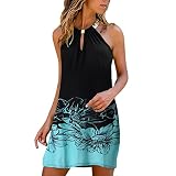 Kleider Damen Sommer Kurz Casual Blumen Halter Ärmellos Kleid Sexy A Linie Strandkleid Boho Große Größen Freizeitkleid Loose T-Shirt Kleid Tunika Kleider Kurzkleider Hemdkleid Cocktailk