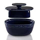 AVLA Keramik-Buttertopf aus Porzellan, Butterdose mit Wasser, ovale Form Butterbehälter mit süßem Blumenmuster für Arbeitsplatte, Königsb