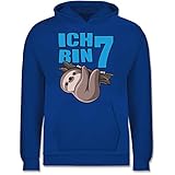 Kindergeburtstag Geschenk - Ich Bin 7 mit Faultier in blau - 104 (3/4 Jahre) - Royalblau - Geschenk - JH001K JH001J Just Hoods Kids Hoodie - Hoodie Kinder Pullover für Mädchen und Jung