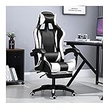 AMLF Gaming Chair Racing Office High Back Computer Chair PU Leder Ergonomischer Drehstuhl Mit Kopfstütze Und Lendenmassage Unterstützung Und Fußstütze Black W