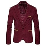 GUOCU Herren Anzugjacke Slim Fit Einfarbig Sportlich Modern Sakko Männer Blazer Jacken aus Cord Freizeitanzug Casual Leichte Jacken EIN Knopf Retro Anzug Jackett für Hochzeit Party B