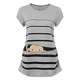 Damen Sommer Kurzarm Umstandsmode Lustige Baumwolle Weste Tops Witzige süße Umstandsmode T-Shirt Schwangere Frauen Baby in der Tasche T-Shirt Top Oberteil für Schwangere (S, Grau)