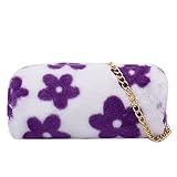 SoeHong Modische, lässige Damen-Umhängetasche, Blumen-Motiv, zylinderförmig, Schultertasche, modische Blumenzylinderförmige Unterarmtaschen, Frauen, Winterkette, Plüsch-Schultertasche, violett,