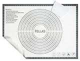 FELLAS - Backmatte mit Teigschaber & Tasche - XXL Silikonmatte rutschfest zum backen - ideale Backunterlage für Torten - praktische 2in1 Teigmatte & Dauerbackfolie - 70 x 50
