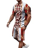 URVIP Herren Sommer Jogginganzug 2-Teiliges Outfit Sport Set Kurzarm Vintage Rattan-Blumen 3D-Digitaldruck Freizeit Kurze Sets Trainingsanzug Attraktiver Sporthose Freizeitanzug Multi-04 S