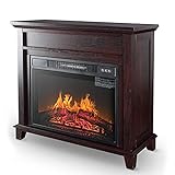 RENJUN- 1400W Bodenmontierter Kamin Heizung Flamme Panorama Design Einstellbare Flamme Braun 31.8x29.1x12.6