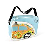 BRISA VW Collection - Stylishe & coole Volkswagen Retro/Vintage Schulter-Umhänge-Reise-Tasche VW Käfer Motiv (Hellblau/Kunstleder)