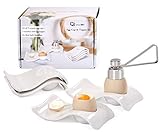 Chas Bete Eierbecher Porzellan Eierbecher Set für Hart und Weichgekochten Eiern, 4 Weißes Porzellan Eierbecher +1 Eierö