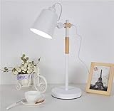 Schreibtischlampe, Weiß im europäischen Stil Einfachen E27 Holzeisenaugenschutz Tischlampe, Studenten Schlafzimmer Schreibtisch-Kopf Lernen Plug-in-Leselamp
