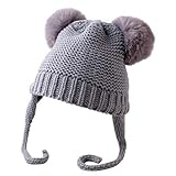 ZOYLINK Baby Mütze Hut Niedlich 2 Pom Pom Strickmütze Beanie Cap Warmer Winterhut Für Jungen Jung
