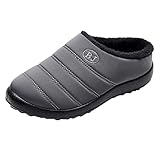 KLGR Wasserdicht Hausschuhe Damen Flache Pantoffeln Plüschhausschuhe Schneeschuhe Weiche Sohle Kuschelige Slippers Winter Warme Gefüttert Hüttenschuhe Indoor/Outdoor H