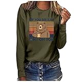 vijTIAN difine Braun-Bär T-Shirts Damen Langarm Baumwolle Pullover Herbst Sweatshirt Damen Oversize Langarmshirt Teenager Mädchen Rundhals Motiv Drucken Pulli Basic Shirt Bluse Tops Ob