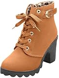MRULIC Damen Schnürstiefel Martin Damen 4 in Premium Waterproof Wide Fit Kalt Gefüttert Classics Kurzschaft Stiefel Stiefeletten Verdickter Boden Blockabsatz Boots(Gelb,35 EU)