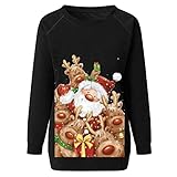Damen Weihnachtsshirt Kreuzgurte Casual Frauen Arm Lang Shirts Mit V-Ausschnitt Weihnachtsmann Drucken Tshirts Langarm Slim Weihnachtsbluse LäSsig Weihnachtsbluse Weihnachtspullover Sweatshirt N