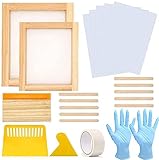 MQ Siebdruck-Starter-Set, 22-teilig, zwei verschiedene Größen von Holz, Siebdruckrahmen mit 110 Netz-Siebdruck-Rakeln, Handschuhen, Tintenstrahl-Transparenz-Folie, Maskenb