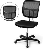 Bürostuhl Ergonomisch Schreibtischstuhl Drehstuhl Bürostuhl Ohne Armlehne Computerstuhl Office Chair, Stufenlos Höhenverstellbar, Belastbar bis 130 KG, Schw