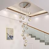 15 Glaskugel LED Pendelleuchte , Treppenhaus LED Kronleuchter, 75W Kreativer Sternenklarer Langer Pendellampe, Hängeleuchten mit Verstellbarer Länge, Moderne Deckenleuchten für Villen und Trepp