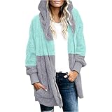Zestion Damen Kapuzenjacke Modische Farbabstimmung Nähte Trend Persönlichkeit Lockere und bequeme warme Freizeitjacke 4XL