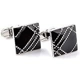 Unregelmäßige Manschettenknöpfe, Silberne und Schwarze Plissee-Hemd-Manschettenknöpfe, benutzt für Herrenhochzeitsgeschäfte, Manschettenknöpfe aus Edelstahl (Metal Color : Silver)