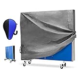 Abdeckung Tischtennisplatte, Schutzhülle für Gartenmöbel Abdeckplane Wasserdicht, Winddicht, UV-Beständiges, Schwerlast Reißfest Abdeckhaube (165×70×185cm) (210D Tissu Oxford Robuste,Grise)