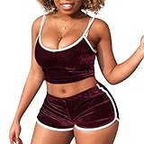 ZDDHOODY Sommer Sleepwear Hausanzug Sets Damen Schlafanzug Set Sexy Pyjama Kurz Hausanzug mit Spitze Sommer Zweiteilige Nachthemd Ärmellos Negligee Sleepwear Cami Shorts Mode Nachtwäsche S