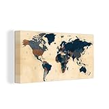 OneMillionCanvasses - Leinwand Bilder XXL - 160x80 cm - Weltkarte - Vintage - Papyrus - Wand bilder - Wandbilder Wohnzimmer - Wandbilder Schlafzimmer - Kunstdruck - Wanddek