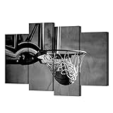Wandbilder Schwarz-Weiß Sport Leinwand Wandkunst Malerei 4 Panel Wurf Basketball für Kinderzimmer Dekor (50X100cm)X2 (50X120cm)X2 R