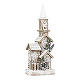 NEWANOVI 52cm LED beleuchtet Holzdekoration Schnee Kirche, mit 10 Licht, Künstliche Weihnachtsdeko, Weihnachts Fenster Deko Aufsteller, Winterhaus Holzhaus, handgefertigt (Brown)