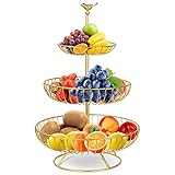 3 Stöckig Obstkörbe Metall Obststaender, Große Etagere für Obst Für Mehr Platz Auf Der Arbeitsplatte, Aufbewahrungsregal für Gemüse und Obst in Küche und Wohnzimmer(Weiß)